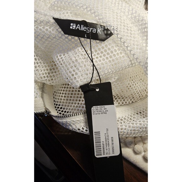 NWOT Size Large Allegra K Bomber White Mesh Design Bomber Jacket - Picture 9 of 10